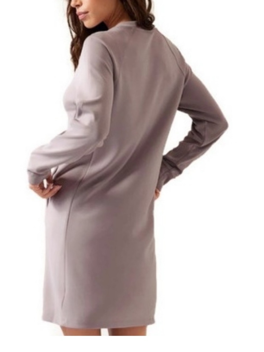 ATHLETA Seasoft Long Sleeve Dress Tinsel Purple L Soft Cozy Loungewear Lavender - Picture 2 of 10